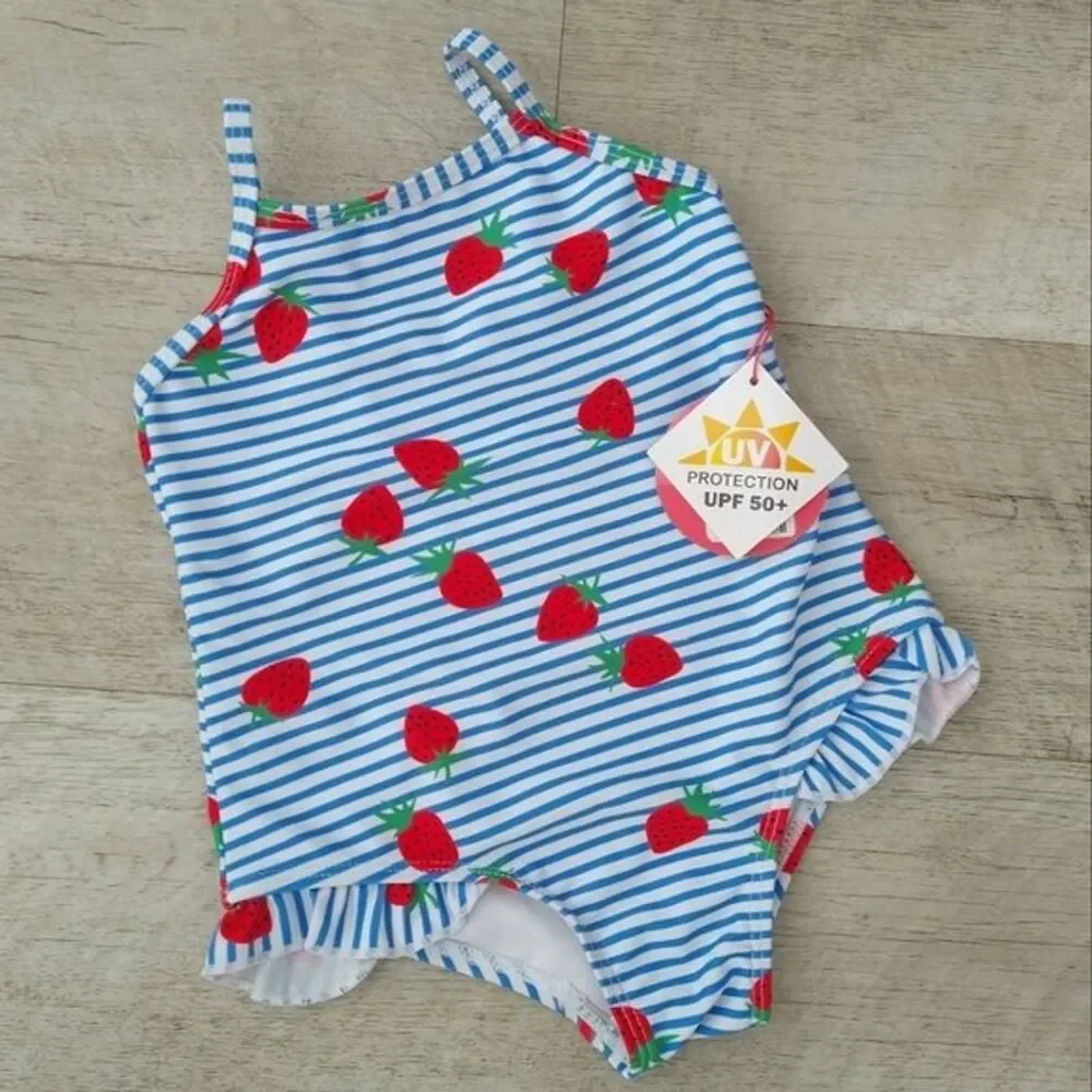 NWT Dolphin Love Girls 18 Months Strawberry Stripe UPF 50+ One Piece Swimsuit
